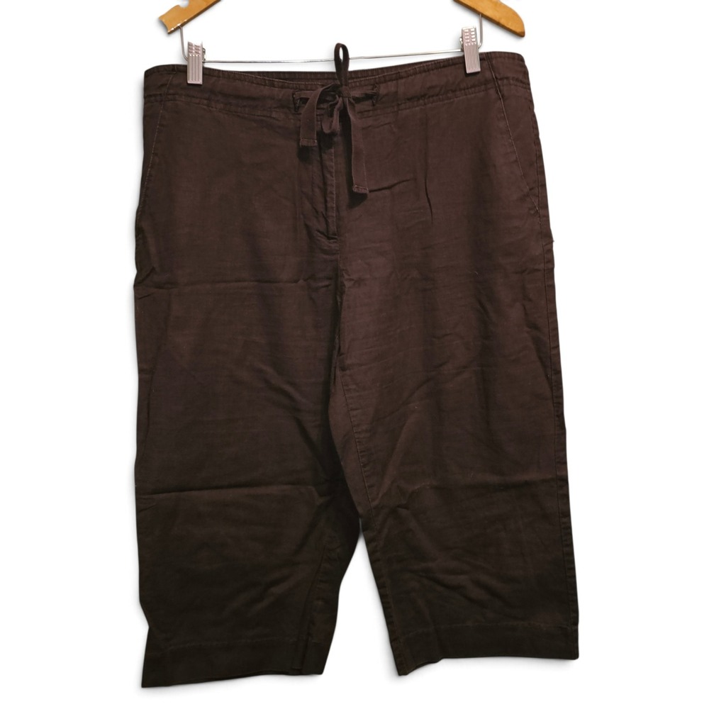 George Cropped Pants Womens 16 Brown Excellent Linen Blend Drawstring Capri